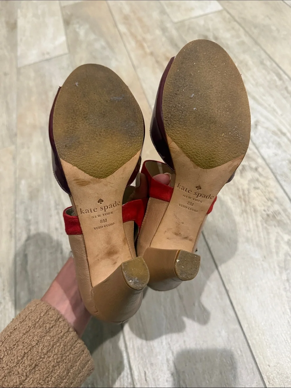 Kate Spade Women’s Red Suede & Burgundy Leather High Heel Sandals Size 8 GUC